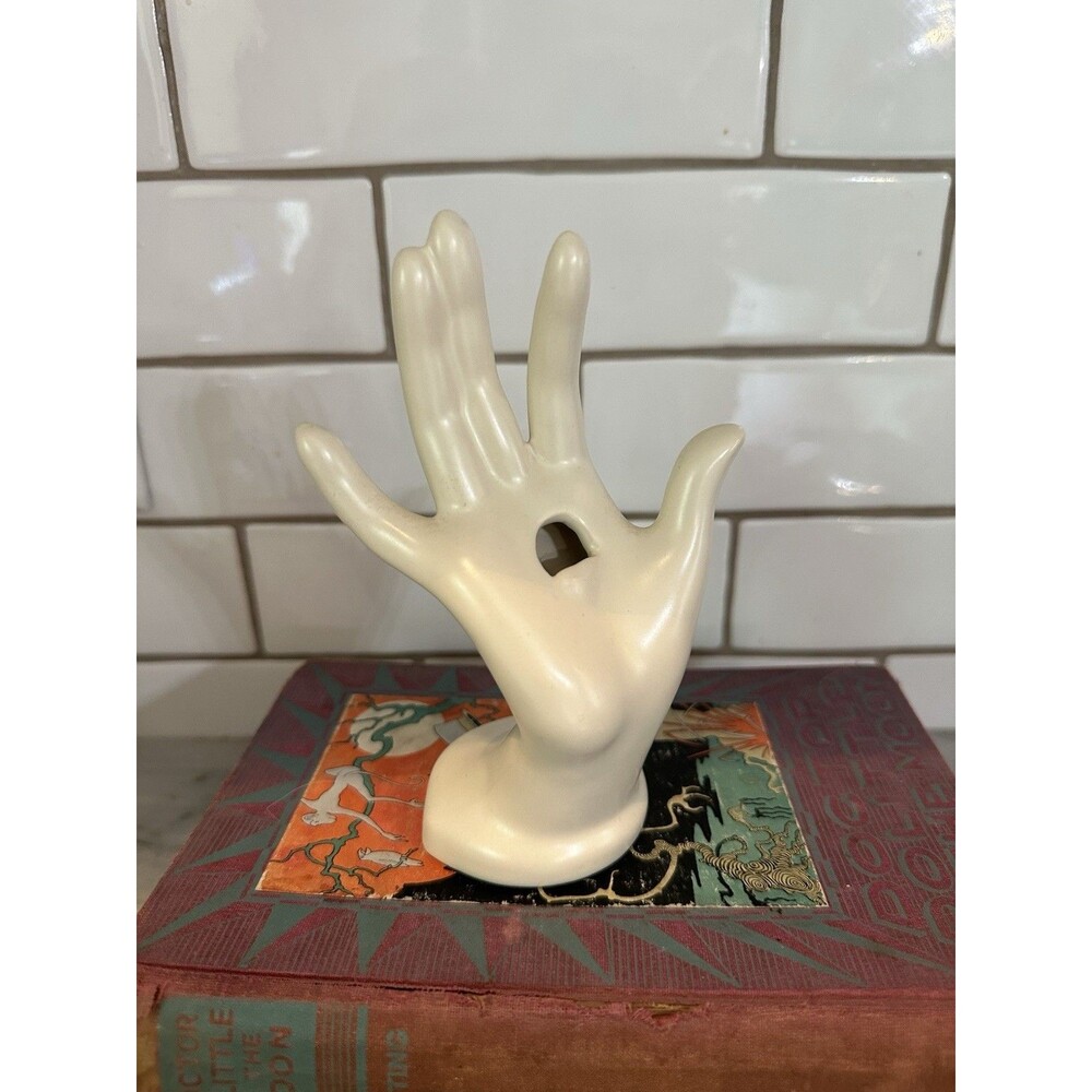 Vintage White Pottery Hand Vase Flower from the 1940s Macabre